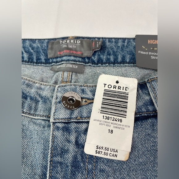 NWT Torrid High Rise Straight Jeans Lightwash Blue Raw  Hem Size 18 - Picture 5 of 10